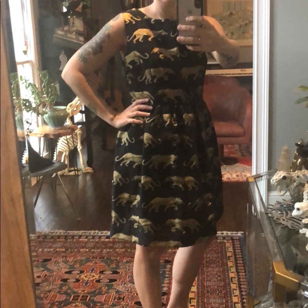 Black and gold cougar print dress